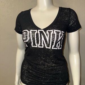 PINK Victoria's Secret Black Sheer V-Neck Tee